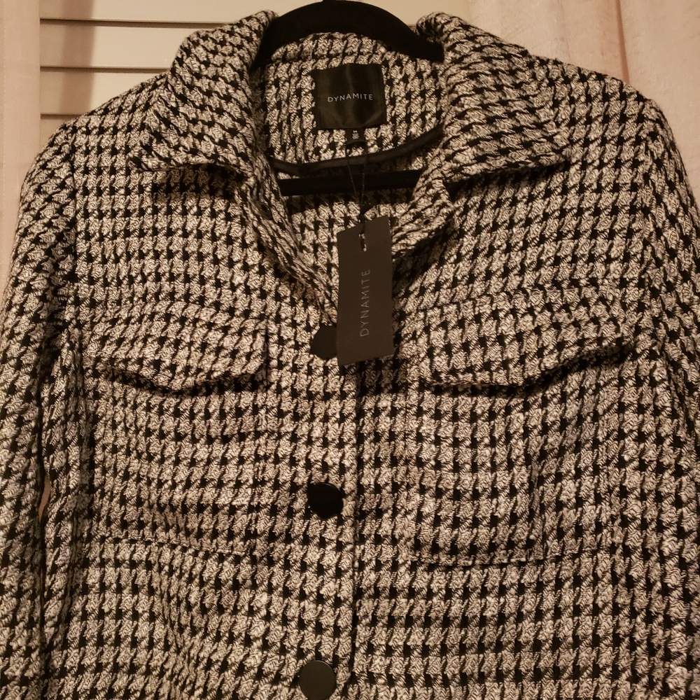 Tweed Cropped Houndstooth Jacket Size Medium